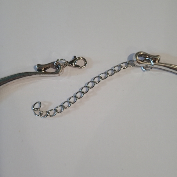 Beautiful Faux Turquoise Cabachon w Silver Choker Bib Statement Piece Necklace - Picture 3 of 8